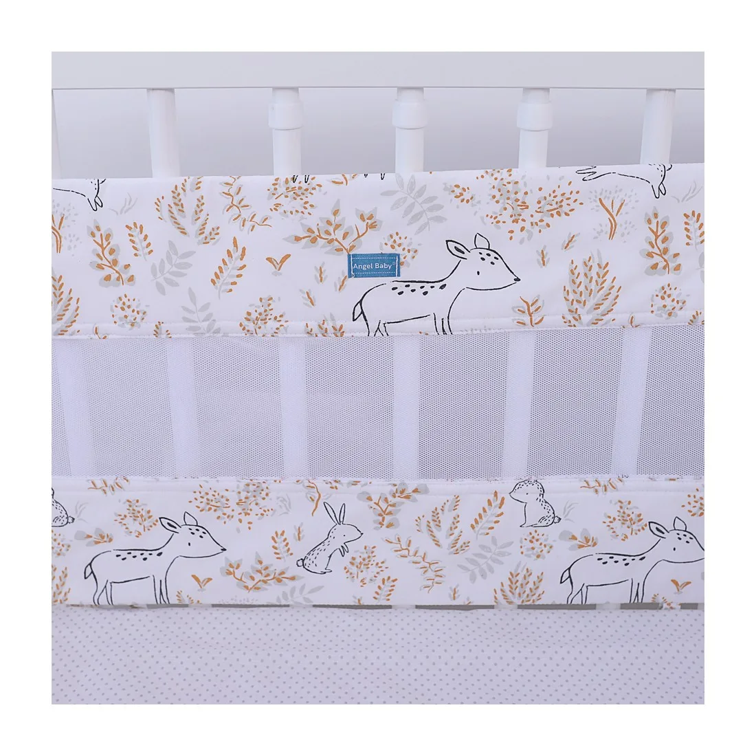Protecție laterală pentru pătuț  140x70cm "Animale din pădure - bej"
