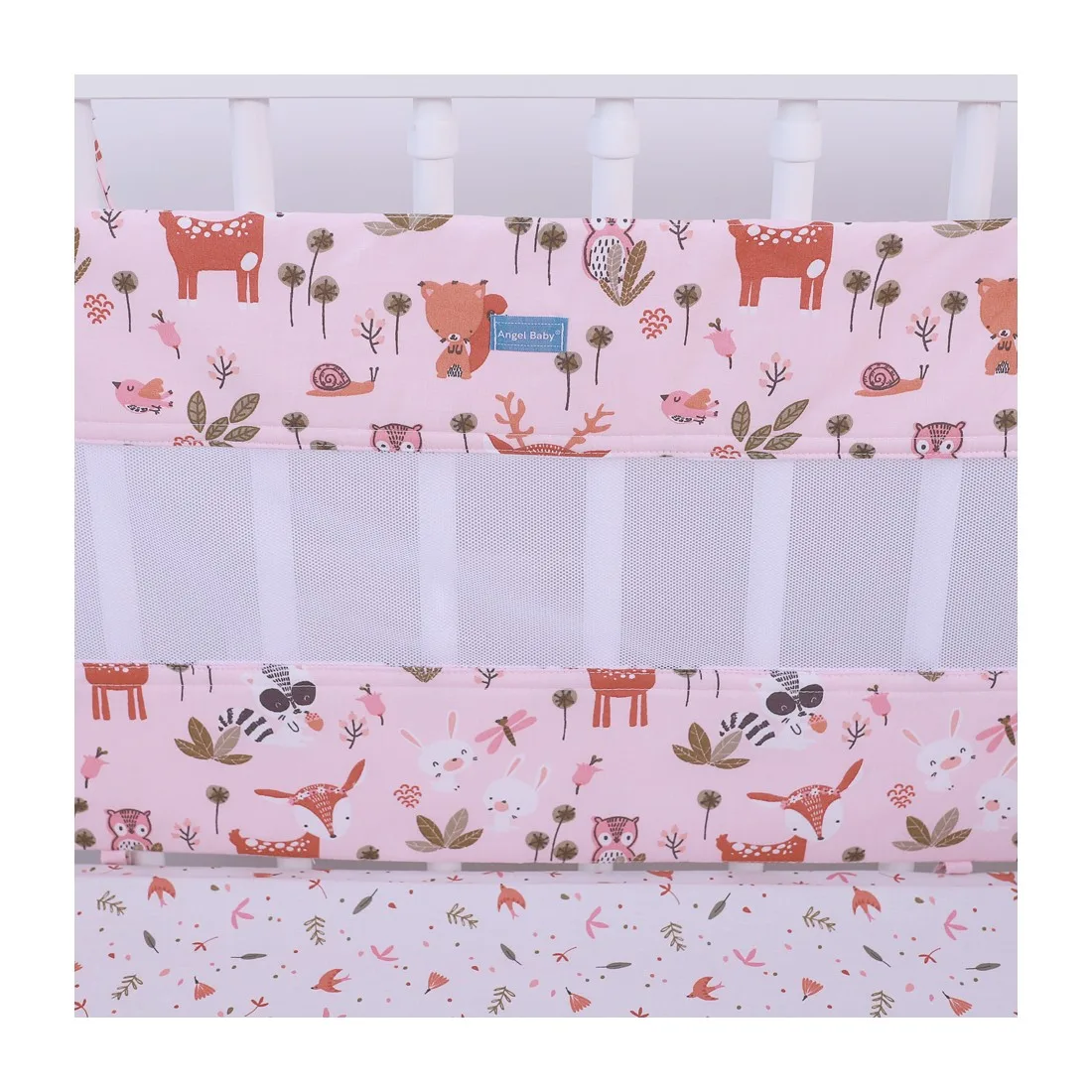 Protecție laterală pentru pătuț 120x60cm "Căprioare - roz"