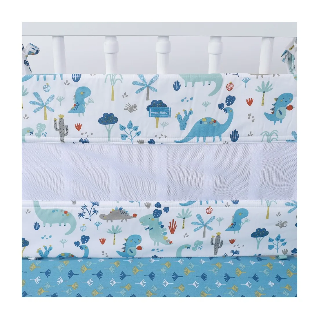 Protecție laterală pentru pătuț 120x60cm "Dino - albastru"