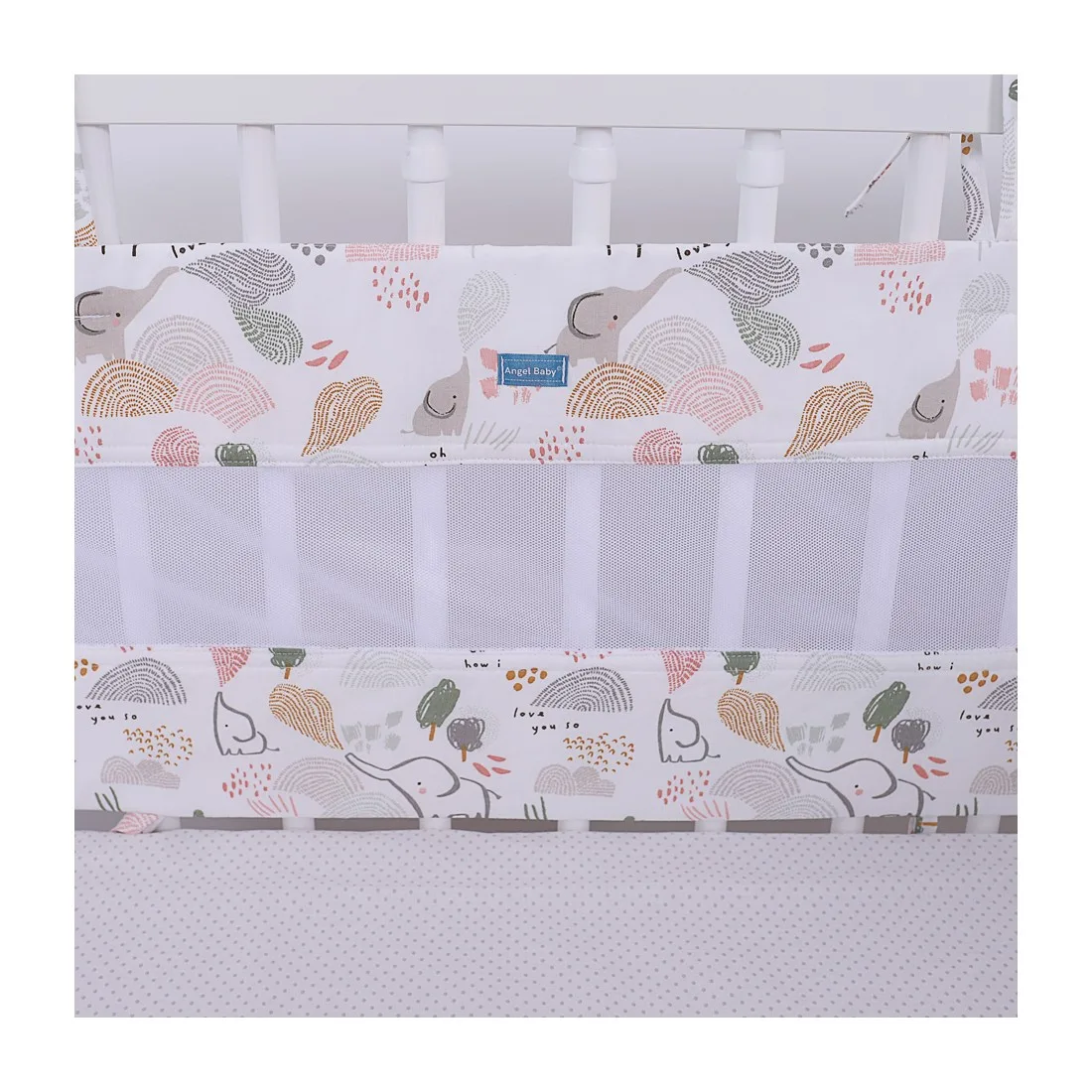 Protecție laterală pentru pătuț  140x70cm "Elefanți fericiți"